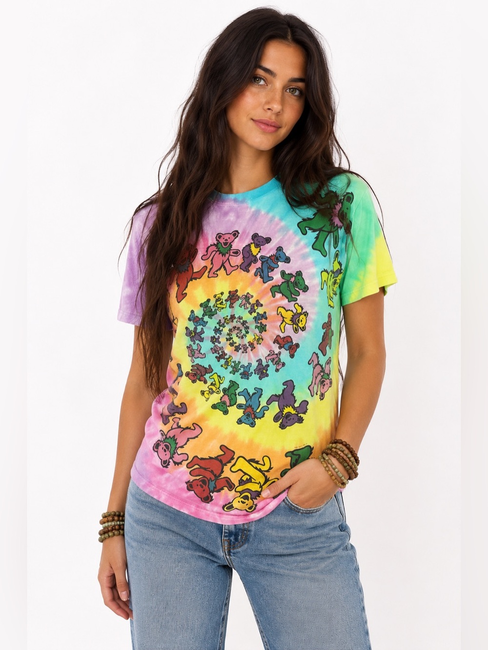 Vintage Y2K Liquid Blue Grateful Dead Dancing Bears Spiral Tie Dye T Shirt Small